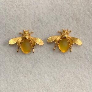 Gold plated 925 silver yellow stone bee earrings